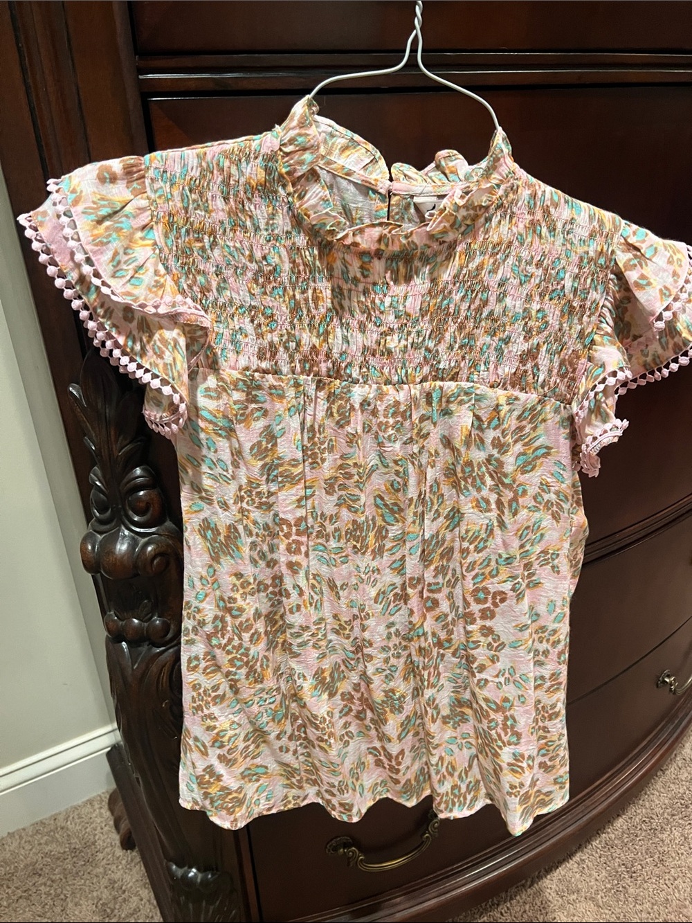 Nanette Lepore Pink Floral Smocked Ruffle Sleeve Blouse